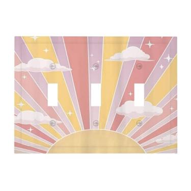 Imagem de Pastel Sun Girls Cute Star Cloud Pink Purple Colorful Sunrise Boho 3 Gang Light Switch Covers Triple Toggle Wall Plate Decorative Switchplate Electrical Face Plate For Farmhouse Decor