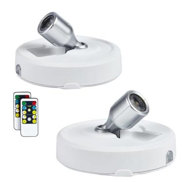 Imagem de HOFUY Holofote Sem Fio, Mini Luzes De Destaque Para Ambientes Internos Com Controle Remoto, Led Regulável, Fixo Em Qualquer Lugar, Luminária Parede Giratória Pinturas E Obras Arte (Pacote 2)