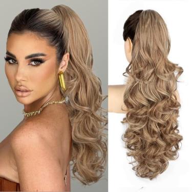 Imagem de FREEMEIGE Extensão De Rabo Cavalo, 24" Claw Clip In Extensions, Loiro Longo, Cacheado, Ondulado, Cabelo Em Rabos Cavalo