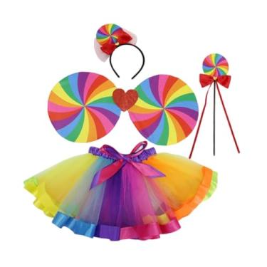 Imagem de UGPLM Fantasia infantil de malha, conjunto de saia de balé colorida e respirável para brincadeiras de faz de conta, 4 Pedaços