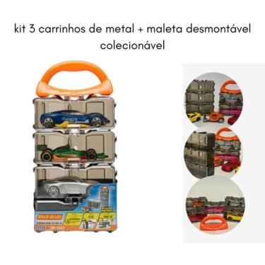 Imagem de kit 3 carrinhos de metal com maleta desmontavel colecionavel toyking