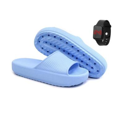 Imagem de Chinelo Nuvem Slide Ortopédico Confortável Blogueira com Relógio Led -