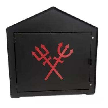 Imagem de Altar Tronqueira de Exu e Pomba Gira com Porta – Preto Fosco | Anti Chama e Compacto em Metal (Grande)
