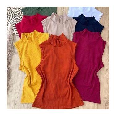 Imagem de Blusa feminina canelada gola alta sem bojo cavada fashion - Filó Modas