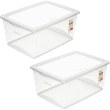 Imagem de 2 Caixas Organizadoras Plástica 60L Tampa My Closet Ordene Transparent