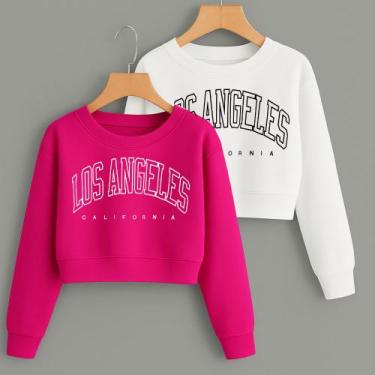 Imagem de Kit com 2 Cropped Moletom Estampa Los Angeles California Modinha Clean