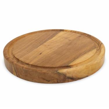 Imagem de Tábua de cortar e cortar madeira de acácia grossa para cozinha com ranhura de suco para carne, legumes, frutas, pão, travessa de servir para queijo gourmet e charcutaria para sala de jantar, marrom