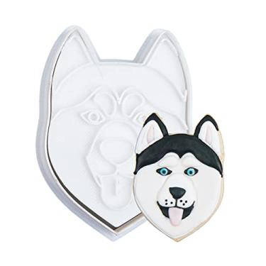 Imagem de Flycalf Cortadores de biscoito de cachorro Husky com carimbos de êmbolo presentes de feriado PLA acessórios de cozimento moldes para crianças decoração festa 8,9 cm suprimentos de bolo de cozinha