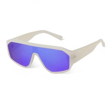 Imagem de Óculos de sol femininos retangulares com lentes espelhadas UV400Trend BigMen Shades, óculos de sol com parte superior plana e lentes espelhadas, C4