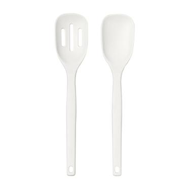 Imagem de Tovolo Elements Colheres de servir de silicone para misturar e com fenda, conjunto de 2 utensílios de cozinha, resistente ao calor de 315 °C e seguro para panelas antiaderentes - creme de manteiga