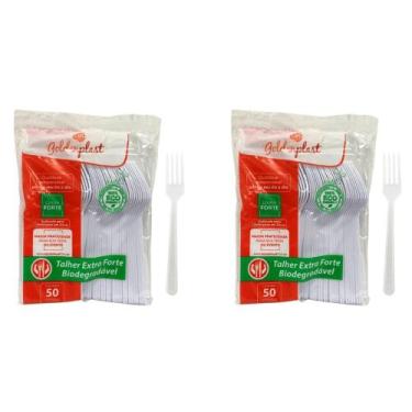 Imagem de Kit de Garfo para Refeição 17,5cm Branco Reforçado Biodegradável Golde