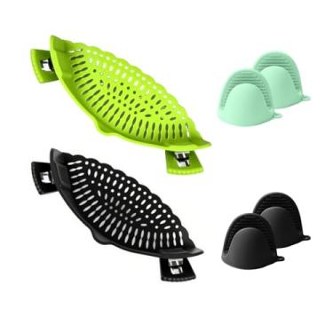 Imagem de 2 conjuntos de luvas de silicone com filtro de pressão | Versátil para todas as panelas e panelas, coador de macarrão de macarrão, coador de silicone para legumes, carne, frutas, espaguete, coadores