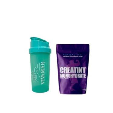 Imagem de Creatina Monohidratada 100% Pura Micronizada Ganho de Força e Desempenho 1kg + Coqueteleira 600ml Canibal Inc Vivamar