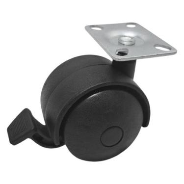 Imagem de Rodízio Giratório Com Trava móveis Plástico Preto C/ Placa 30X45mm 30k