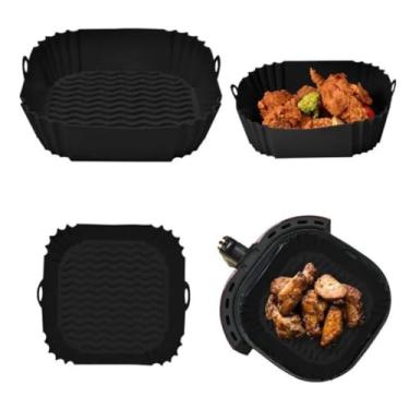 Imagem de Forma Assadeira Para Fritadeira Air Fryer Com Alça Em Silicone Reutilizável Quadrada (Preto | 4L)