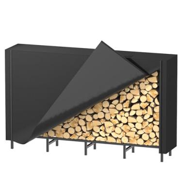 Imagem de Suporte de lenha para uso externo com capa de 1,6 m, suporte de madeira ajustável, resistente, suporte de lareira para pátio, tecido Oxford impermeável, preto