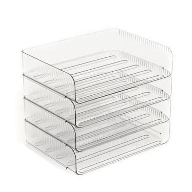 Imagem de Organizador de letra de papel empilhável Bandeja de espaço transparente, economizando versátil portador de documentos de documentos transparente de papel de mesa organizador de