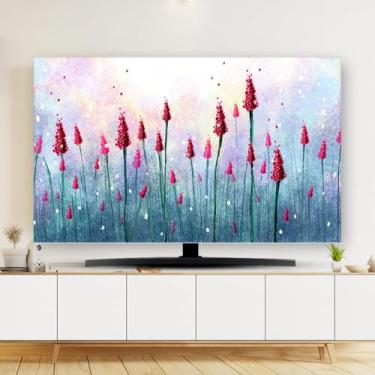 Imagem de Capa de TV para ambientes internos Capa protetora de tela de TV macia para telas LED/LCD/curvas, suporte de parede e mesa, uso com tudo incluído, capa decorativa antipoeira - flor 1||55 polegadas