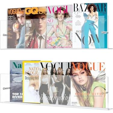 Imagem de Prateleiras De Acrílico Transparente Suporte De Brochura Suporte De Parede 2 Pacotes Pendurado Porta-revistas Decoração De Parede Para Casa Estante De Livros Organizador De, 40cm/15.7in