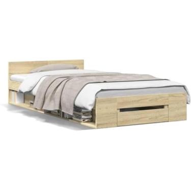 Imagem de Estrutura De Cama Itca Com Gaveta, Grande Espaço De Armazenamento, Ripas De Madeira Strog, Cama De Senhora, Cama De Solteiro Com Armazename, Sonoma Oak, 75x190 cm Small Single Engineered Wood