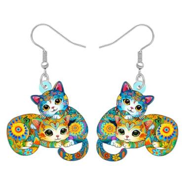 Imagem de DALANE Brincos pendentes de acrílico engraçados para mãe de gato, joias boêmias, presentes boêmios, presentes para mulheres, amantes de gatos, animais de estimação, donos de gatinhos, berloques