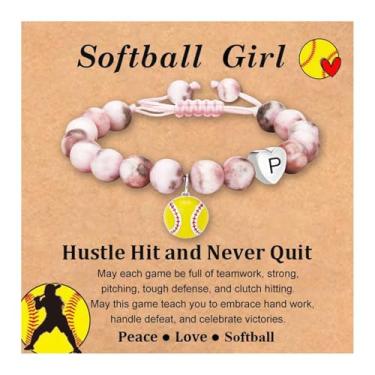 Imagem de Fervia Pulseira de voleibol/softball, presentes iniciais de coração para mulheres, acessórios esportivos, joias, ideias de presente para Natal, aniversário, Initial S, Sem Pedra Preciosa