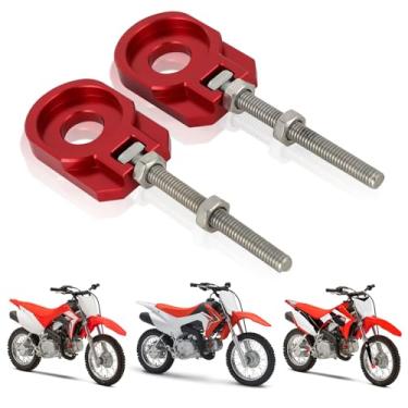 Imagem de USTPO Motocicleta 2 peças 12 mm ajustador de corrente tensor braço oscilante carretel tensor ajustador de tensão CNC universal para CRF110 CRF 110F 2013-2025 Dirt Pit Bike Vermelho