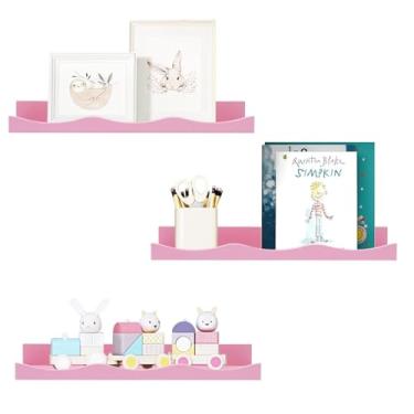Imagem de AZSKY Estante Flutuante Para Crianças, Prateleiras De Parede Com Nuvem, Prateleira Borda Fotos, Rosa, 16" (Conjunto 3 Livros Berçário), Quarto Bebê E Criança, Decoração Bebês