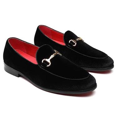 Imagem de Erphpre Paul Masculino Homens Mocassins Veludo Moda Fivela Dourada Fumar Penny Casamento Festa Sapatos Preto Eua 13