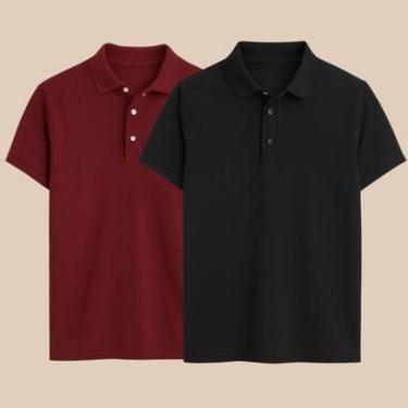 Imagem de Kit Com 2 Camisas Polo Masculina Clássica Manga Curta Gola V e Botões Estilo Casual-Masculino