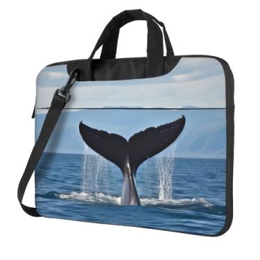Imagem de Capa protetora para notebook com cauda de baleia à prova de choque bolsa portátil para laptop à prova d'água para homens e mulheres, Preto, 15.6 inch