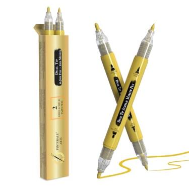 Imagem de Pinturale Arts 2 canetas de tinta acrílica douradas | Conjunto de 2 marcadores de tinta dourada metálica | Ponta dupla (fina 0,7 mm e média 3 mm) | Para papel preto, cerâmica, pintura rupestre, vidro