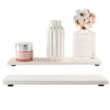 Imagem de NiuYichee 2 bandejas de pedra absorvente de água, saboneteira para pia de cozinha/banheiro, bandeja de diatomita usada para sabonete de mãos e frascos de cosméticos na casa moderna, 8 cm L x 30 cm C