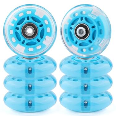 Imagem de Gladeer Rodas de skate em linha iluminadas 85A para ambientes internos e externos com rolamentos ABEC-7 para crianças e crianças patins em linha iniciantes, pacote com 8 (azul, 72 mm)