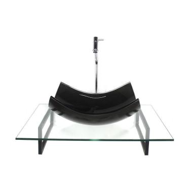 Imagem de Kit Cuba Vidro Retangular Curvada Grafite Tampo 60Cm Incolor