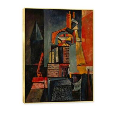 Imagem de NHLDZYH Moldura dourada. Arte de parede de pinturas famosas, (torres) de Max Ernst, pôster impresso em tela, imagem de arte abstrata para sala de estar quarto decoração de casa. 50 x 70 cm - 19,6 x