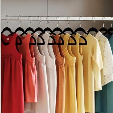 Imagem de Cabide Infantil de Veludo Slim para Roupas, Kit com 20 Unidades, Ultrafino Antideslizante, Preto