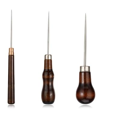 Imagem de Conjunto de ferramentas de furador de 3 peças, ferramenta de furador de arranhões com cabo de madeira para perfuração de cabaça, ferramentas de agulha de bradawl, forma de punção de pino para sapatos