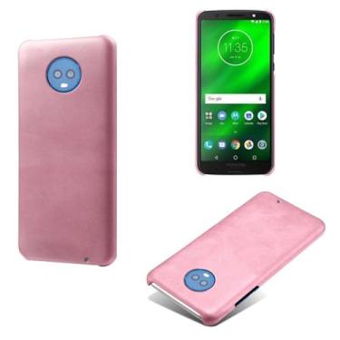 Imagem de Capa para MOTO G6 Plus,Proteção contra quedas,Casca de volta de cor sólida simples,Design de couro de imitação de plástico-Pink