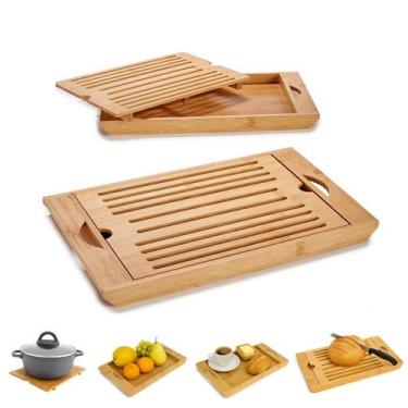 Imagem de Tabua Para Pães de Bambu Migalheira 3 Em 1 Bandeja com Grade FRG5168 -