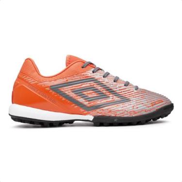 Imagem de Chuteira Society Umbro Gravity Masculino, 42, Laranja, Cinza