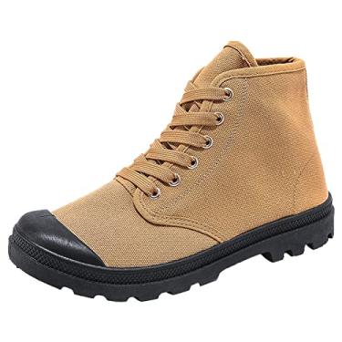 Imagem de Jamron Bota masculina moderna até o tornozelo cano alto / cano médio deserto sapatos de lona com cadarço para uso ao ar livre, Cáqui até o tornozelo, 40