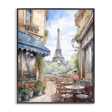 Imagem de Stupell Industries Design de arte giclée emoldurado preto com vista da cidade da Torre Eiffel por LSR Creative Studio, 50 x 40 cm