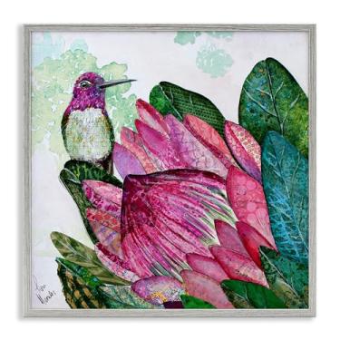 Imagem de Stupell Industries Design de arte giclée emoldurado cinza beija-flor e protea por Lisa Morales, 61 x 61 cm