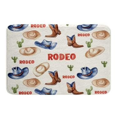 Imagem de jejeloiu Tapetes de banheiro Western Decor 40,6 cm x 61 cm para crianças West Cowboy Tapetes de banho para meninos meninas adolescentes chapéu de cacto botas tapetes de banho para banheira de chuveiro