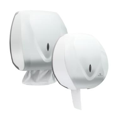 Imagem de Kit Dispenser Papel Higiênico Rolo Rolão + Dispenser Papel Toalha Grande Interfolhado Organização Banheiros Shooping Escola