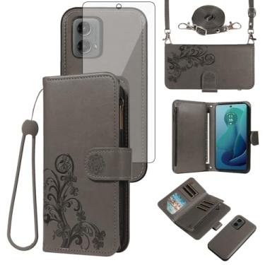 Imagem de Asuwish Capa de celular para Motorola Moto G 5G 2024 com zíper carteira magnética destacável com protetor de tela de vidro temperado, alça transversal, suporte de cartão de flores G5G 5 G G5 mulheres