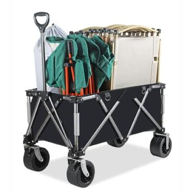 Imagem de ATIJAA Carrinho dobrável com alça ajustável, resistente, dobrável, para jardim, carrinho de mão portátil com rodas de praia todo-o-terreno, capacidade de carga de 250 kg