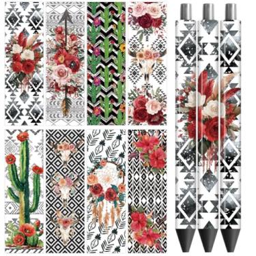 Imagem de Peacoblue Adesivo de transferência UV DTF com textura asteca plantas - 48 peças à prova d'água impressão HD UV DTF caneta decalques adesivos para caneta lápis personalizada faça você mesmo artesanato