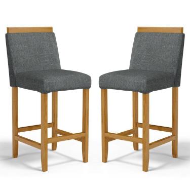 Imagem de Kit Com 2 Banquetas Eloá Madeira Maciça Assento Estofado Para Bancada Linho Chumbo 406